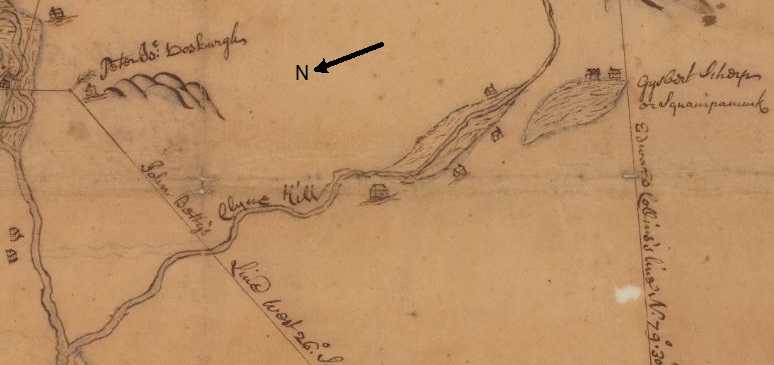 Guysbert Sharp's farm. Source: New York State Archives. New York (State). State Engineer and Surveyor. Survey maps of lands in New York State, ca. 1711-1913. Series A0273-78, Map #411.