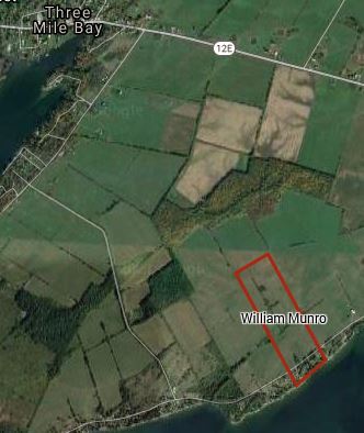 William Munro Jr., 1824-25. Source: created from Google Maps. (2021). Chaumont, NY. Satellite image. Retrieved from https://www.google.ca/maps/@44.067899,-76.18783,2526m/data=!3m1!1e3 [Accessed October 2021].